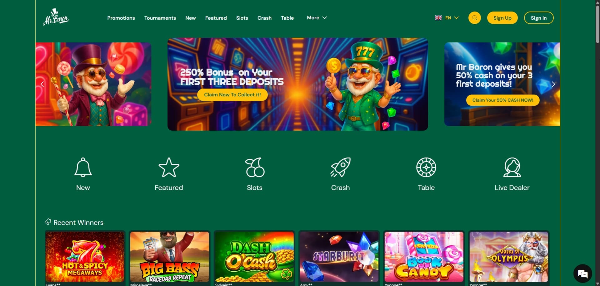 Mr Baron Casino homepage