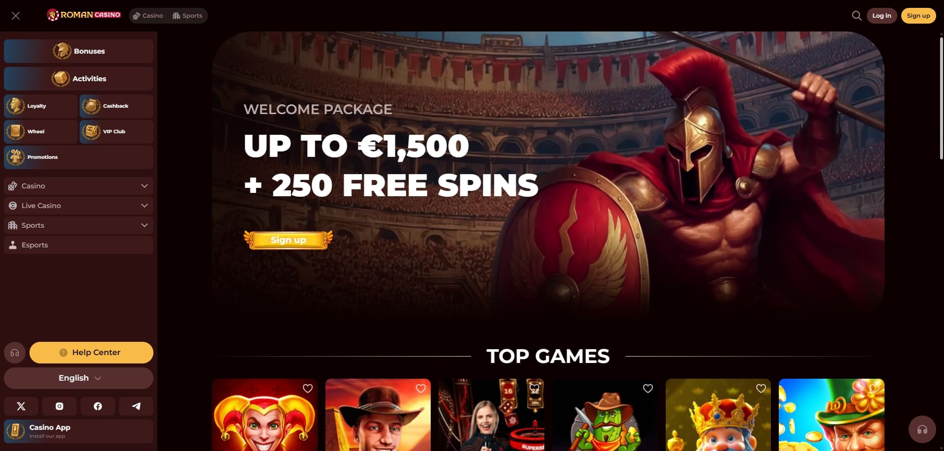 Roman Casino homepage