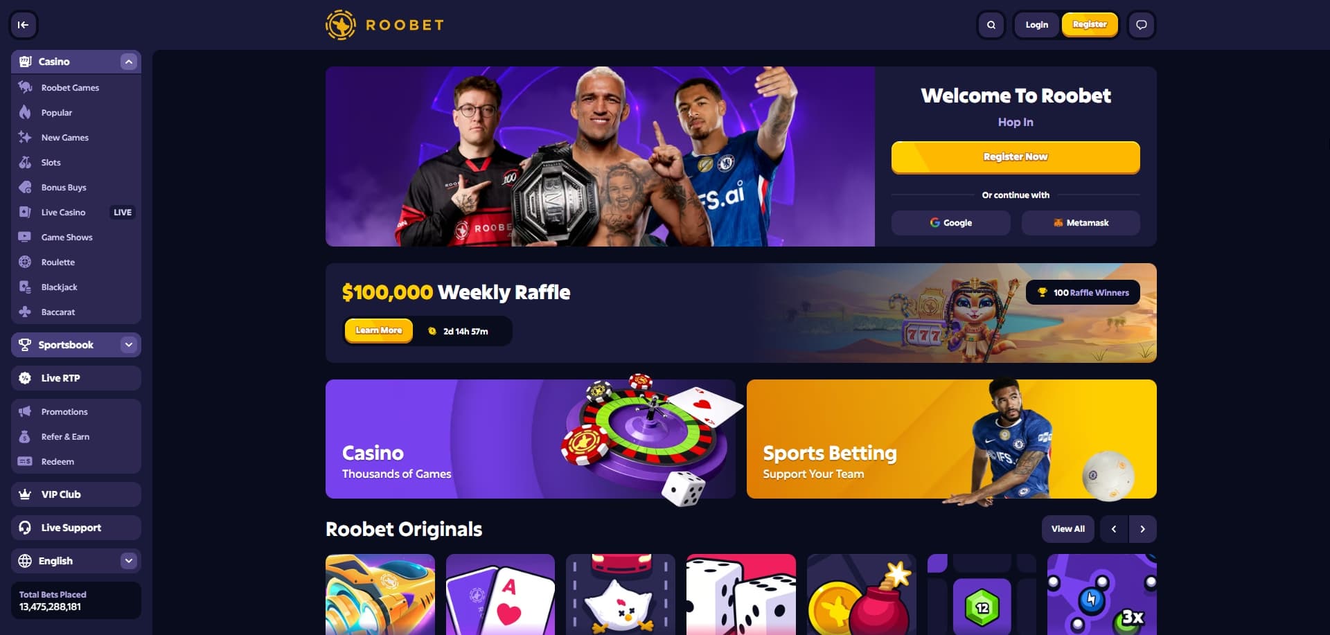 Roobet homepage
