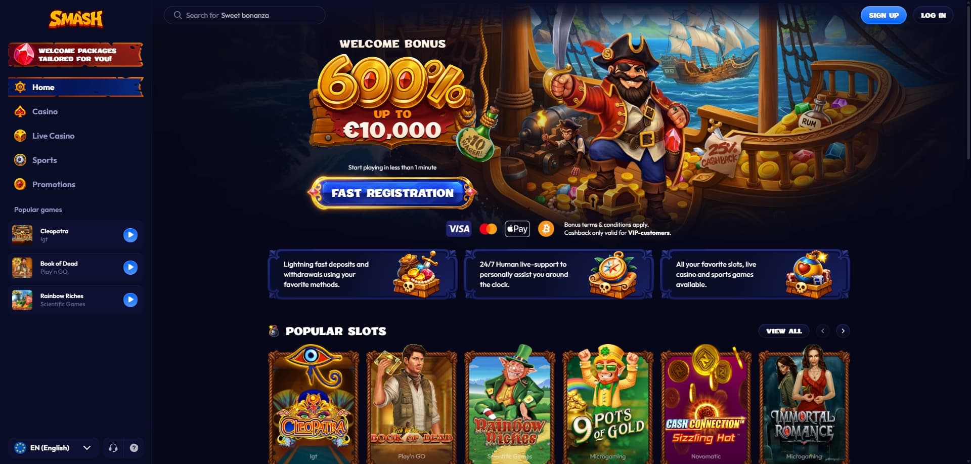 Smash Casino homepage