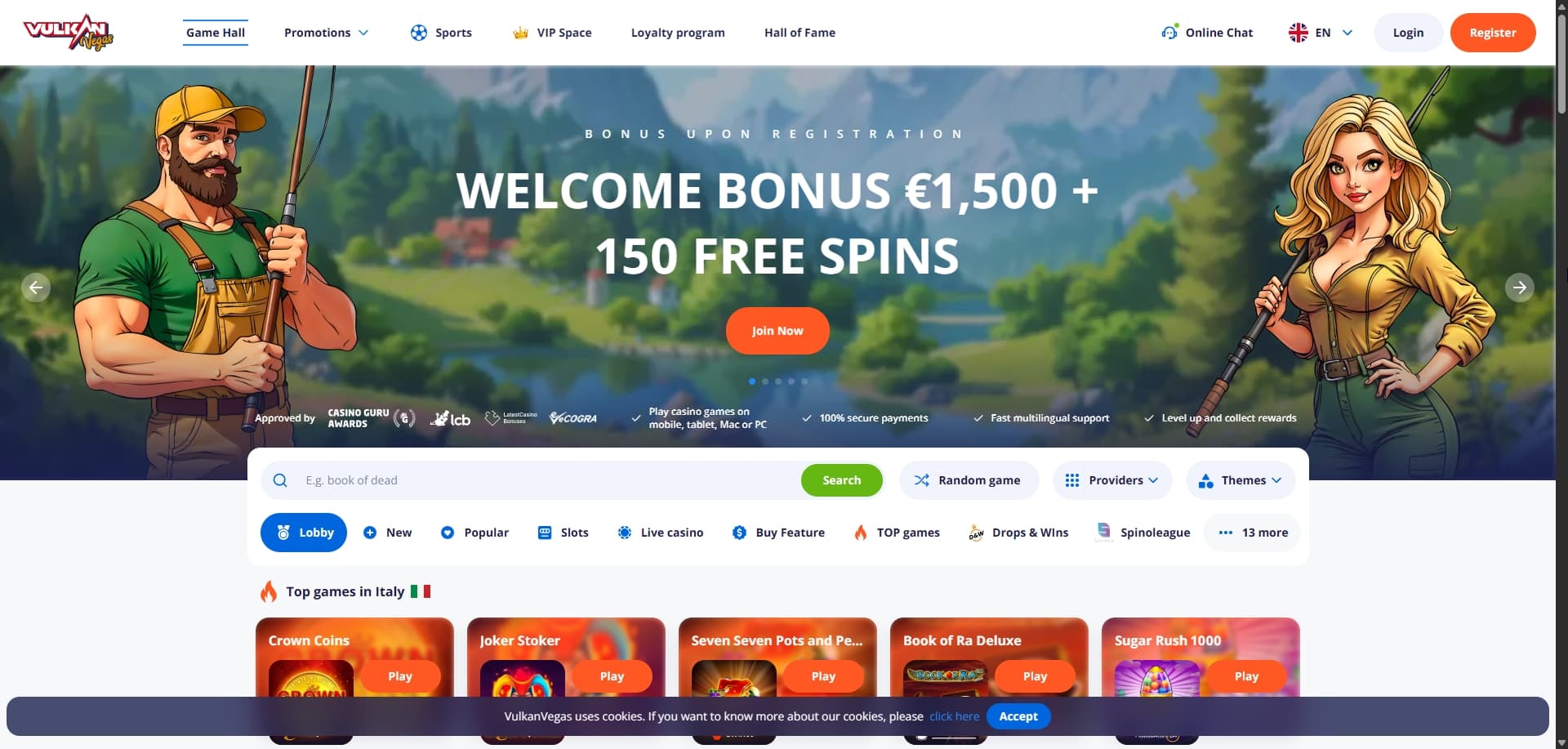 Vulkan Vegas homepage