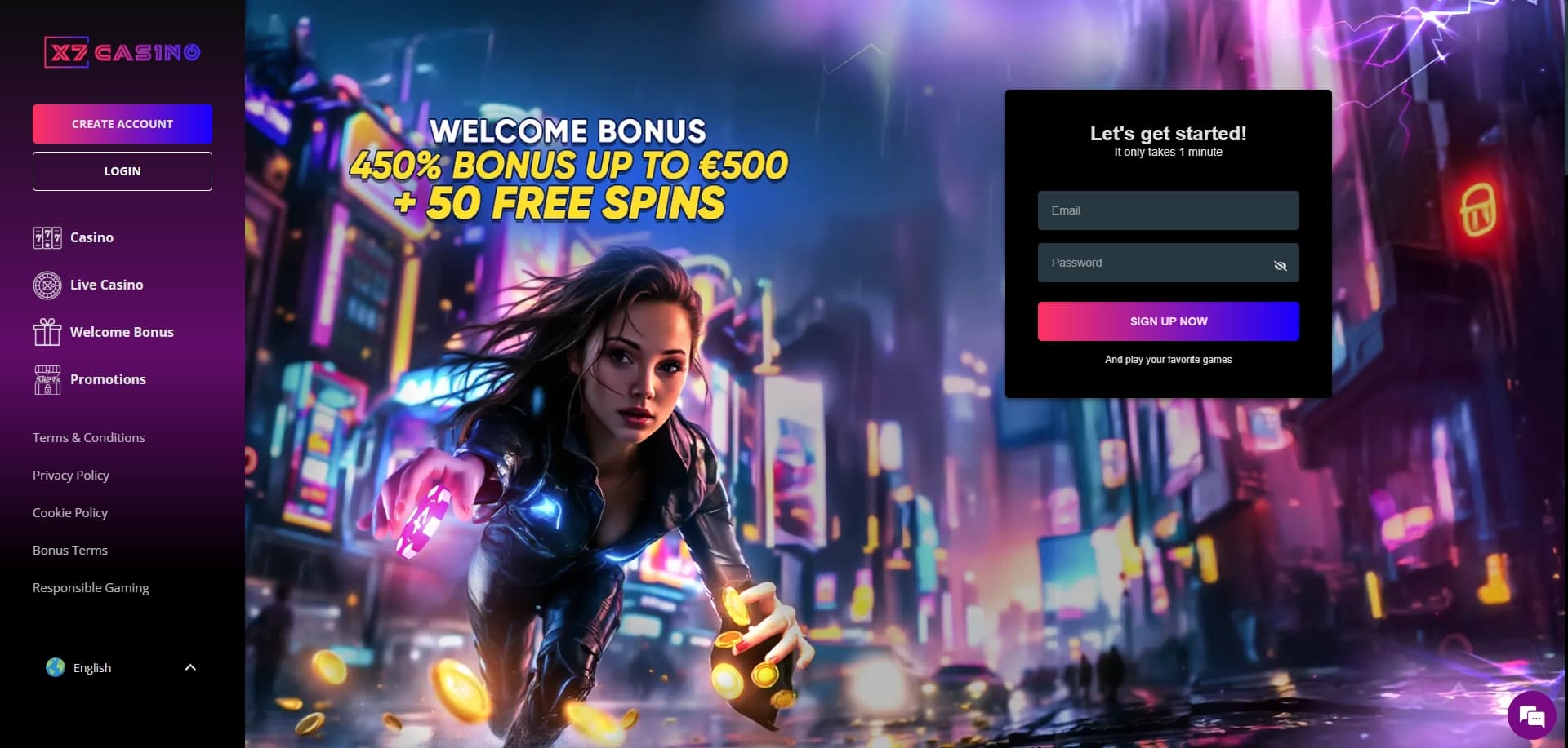 X7 Casino homepage